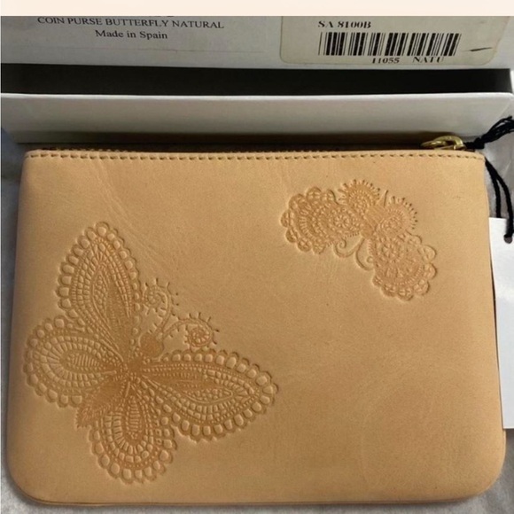 Comme des Garcons Natural Beige Leather Butterfly Embossed Pouch Wallet - Picture 3 of 5